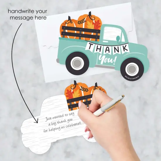 Big Dot of Happiness Happy Fall Truck - Shaped Thank You Cards - Harvest Pumpkin Party Thank You Note Cards with Envelopes - Set of 12 {3}