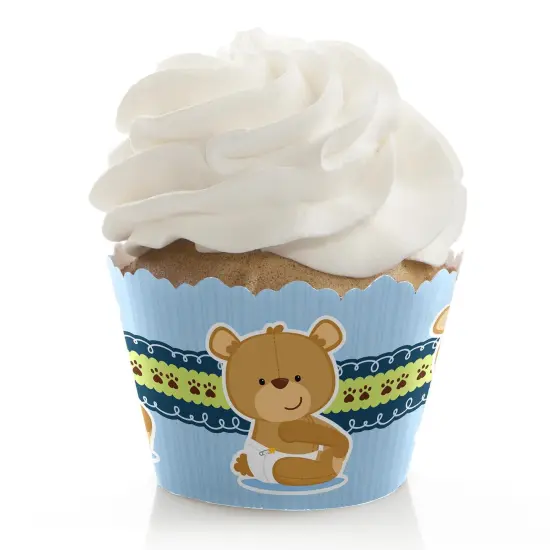 Big Dot of Happiness Boy Baby Teddy Bear - Baby Shower Decorations - Party Cupcake Wrappers - Set of 12 {1}