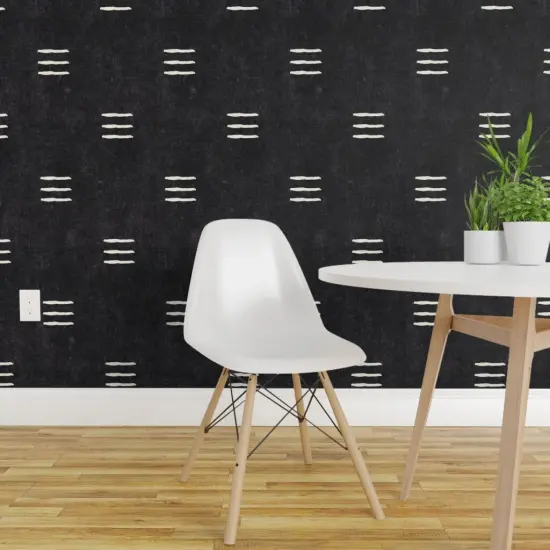 Pre-Pasted Wallpaper 2FT Wide Mudcloth Black White Dark Modern Boho Trendy Tribal Stripes Farmhouse Bohemian Custom Pre-pasted Wallpaper by Spoonflower {1}