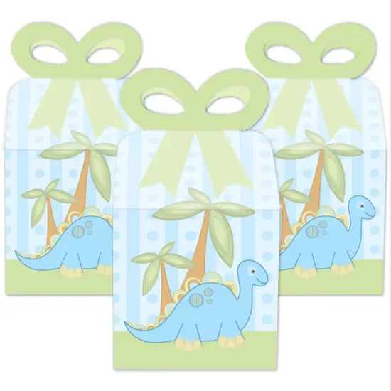Big Dot of Happiness Baby Boy Dinosaur - Square Favor Gift Boxes - Baby Shower or Birthday Party Bow Boxes - Set of 12 {3}
