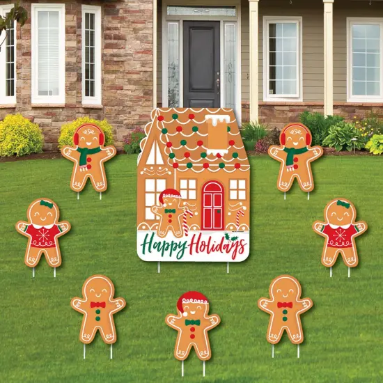 Big Dot of Happiness Gingerbread Christmas - Yard Sign and Outdoor Lawn Decorations - Gingerbread Man Holiday Party Yard Signs - Set of 8 {1}