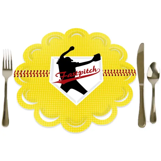 Big Dot of Happiness Grand Slam - Fastpitch Softball - Birthday Party or Baby Shower Round Table Decorations - Paper Chargers - Place Setting For 12 {1}