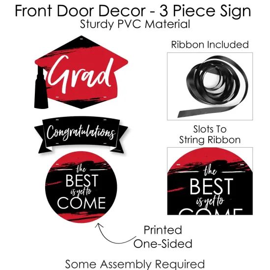 Big Dot of Happiness Red Grad - Best is Yet to Come - Hanging PorchRed Graduation Party Outdoor Decorations - Front Door Decor - 3 Piece Sign {6}