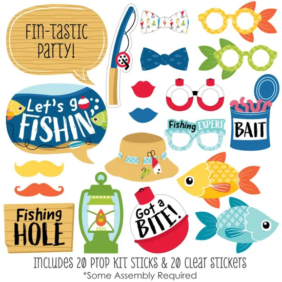 Big Dot of Happiness Let's Go Fishing - Fish Themed Birthday Party or Baby Shower Photo Booth Props Kit - 20 Count {3}
