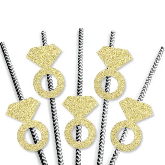 Big Dot of Happiness Gold Glitter Diamond Ring Party Straws - No-Mess Real Glitter Cut-Outs & Bridal or Bachelorette Party Paper Straws - Set of 24 {4}