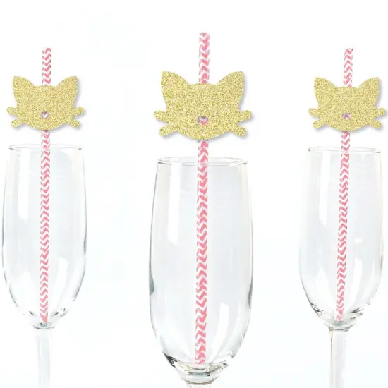Big Dot of Happiness Gold Glitter Cat Party Straws - No-Mess Real Glitter Cut-Outs & Decorative Baby Shower or Birthday Party Paper Straws - Set of 24 {1}