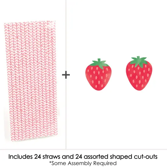 Big Dot of Happiness Berry Sweet Strawberry - Paper Straw Decor - Fruit Themed Birthday Party or Baby Shower Striped Decorative Straws - Set of 24 {4}