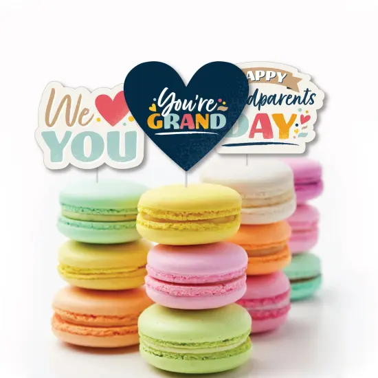 Big Dot of Happiness Happy Grandparents Day - Dessert Cupcake Toppers - Grandma & Grandpa Party Clear Treat Picks - Set of 24 {6}