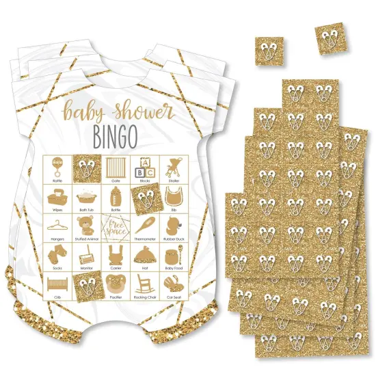 Big Dot of Happiness It&rsquo;s Twins - Picture Bingo Cards and Markers - Gold Twins Baby Shower Shaped Bingo Game - Set of 18 {1}