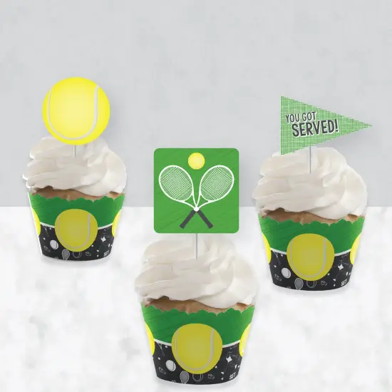 Big Dot of Happiness You Got Served - Tennis - Cupcake Decoration - Baby Shower or Birthday Party Cupcake Wrappers and Treat Picks Kit - Set of 24 {4}