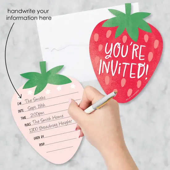 Big Dot of Happiness Berry Sweet Strawberry - Shaped Fill-In- Fruit Themed Birthday Party or Baby Shower Invitation Cards with Envelopes 12 Ct {3}