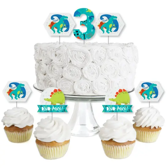 Big Dot of Happiness 3rd Birthday Roar Dinosaur - Dessert Cupcake Toppers - Three Rex Dino Third Birthday Party Clear Treat Picks - Set of 24 {1}