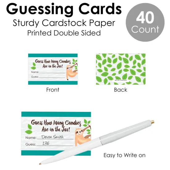 Big Dot of Happiness Let&rsquo;s Hang - Sloth - How Many Candies Baby Shower or Birthday Party Game - 1 Stand and 40 Cards - Candy Guessing Game {7}