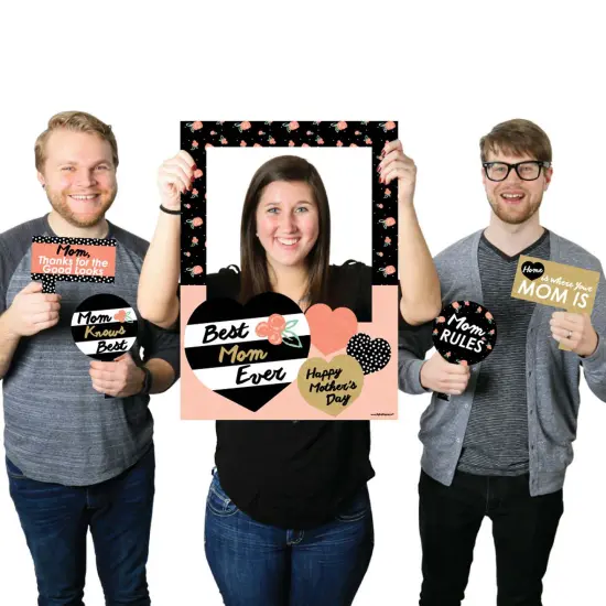 Big Dot of Happiness Best Mom Ever - Mother's Day Selfie Photo Booth Picture Frame & Props - Printed on Sturdy Material {1}