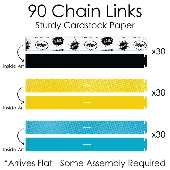 Big Dot of Happiness Bam Superhero - 90 Chain Links and 30 Paper Tassels Decoration Kit - Baby Shower or Birthday Party Paper Chains Garland - 21 feet {7}