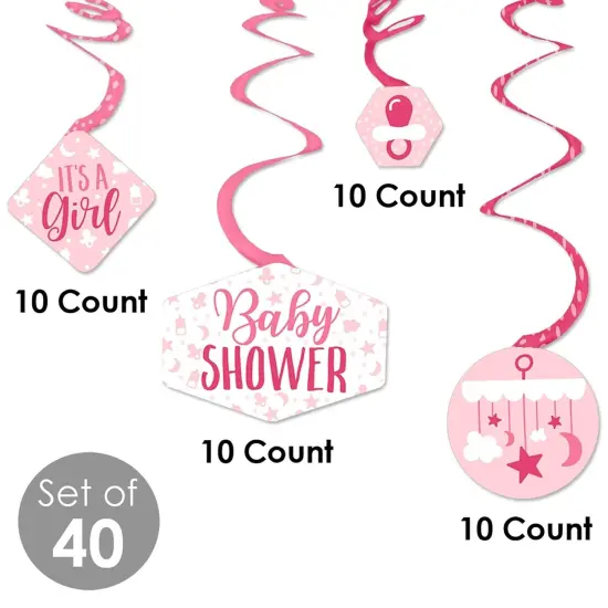 Big Dot of Happiness It's a Girl - Pink Baby Shower Hanging Decor - Party Decoration Swirls - Set of 40 {6}
