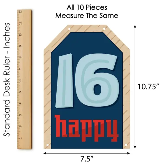Big Dot of Happiness Boy 16th Birthday - Hanging Vertical Paper Door Banners - Sweet Sixteen Birthday Party Wall Decoration Kit - Indoor Door Decor {7}