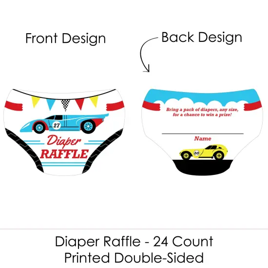 Big Dot of Happiness Let&rsquo;s Go Racing - Racecar - Diaper Shaped Raffle Ticket Inserts - Race Car Baby Shower Activities - Diaper Raffle Game - 24 Ct {3}
