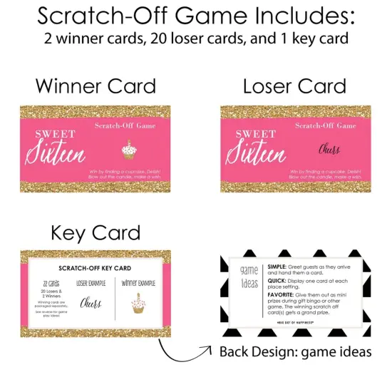 Big Dot of Happiness Chic 16th Birthday - Pink and Gold - Birthday Party Game Scratch Off Cards - 22 Count {6}