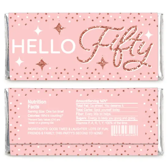 Big Dot of Happiness 50th Pink Rose Gold Birthday - Candy Bar Wrapper Happy Birthday Party Favors - Set of 24 {3}