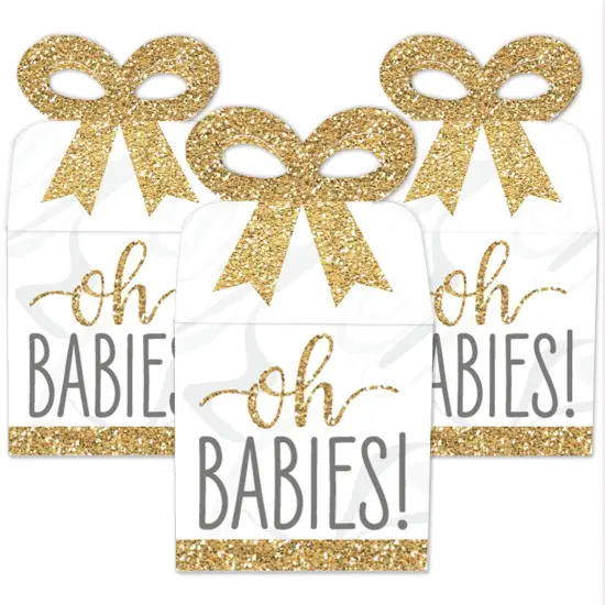 Big Dot of Happiness It's Twins - Square Favor Gift Boxes - Gold Twins Baby Shower Bow Boxes - Set of 12 {3}