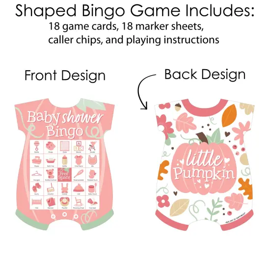 Big Dot of Happiness Girl Little Pumpkin - Picture Bingo Cards and Markers - Fall Baby Shower Shaped Bingo Game - Set of 18 {4}