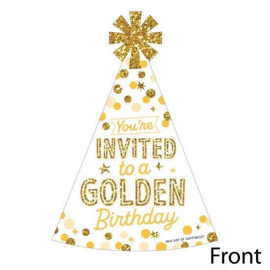 Big Dot of Happiness Golden Birthday - Shaped Fill-In Invitations - Happy Birthday Party Invitation Cards with Envelopes - Set of 12 {4}