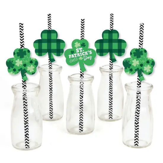 Big Dot of Happiness Shamrock St. Patrick's Day - Paper Straw Decor - Saint Paddy's Day Party Striped Decorative Straws - Set of 24 {1}