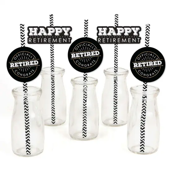 Big Dot of Happiness Happy Retirement - Paper Straw Decor - Retirement Party Striped Decorative Straws - Set of 24 {1}
