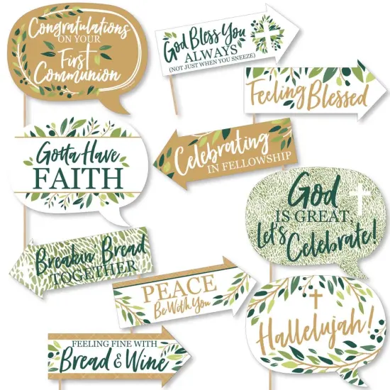Big Dot of Happiness Funny First Communion Elegant Cross - Religious Party Photo Booth Props Kit - 10 Piece {1}