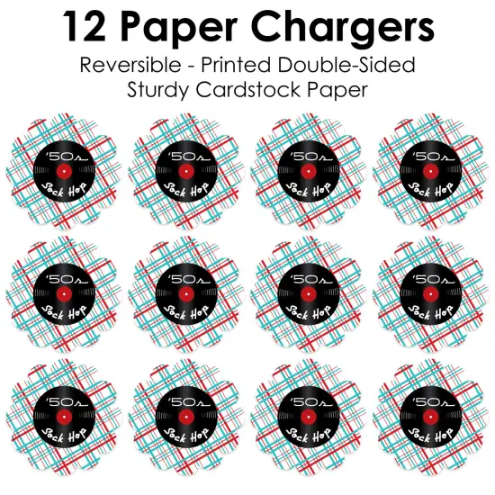 Big Dot of Happiness 50&rsquo;s Sock Hop - 1950s Rock N Roll Party Round Table Decorations - Paper Chargers - Place Setting For 12 {7}