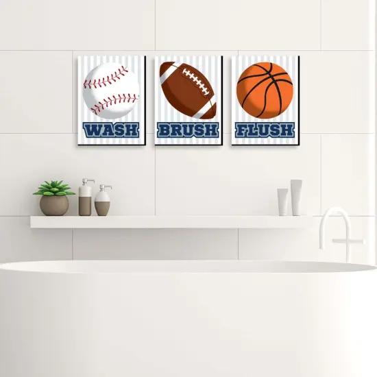 Big Dot of Happiness Go, Fight, Win - Sports - Kids Bathroom Rules Wall Art - 7.5 x 10 inches - Set of 3 Signs - Wash, Brush, Flush {3}