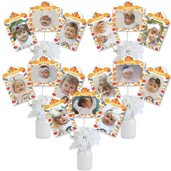 Big Dot of Happiness Fall Pumpkin - Halloween or Thanksgiving Birthday Party Picture Centerpiece Sticks - Photo Table Toppers - 15 Pieces {1}