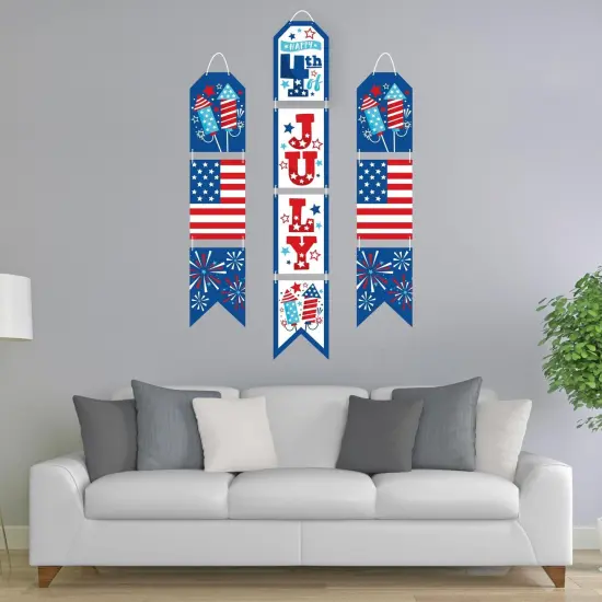 Big Dot of Happiness Firecracker 4th of July - Hanging Vertical Paper Door Banners - Red, White and Blue Party Wall Decoration Kit - Indoor Door Decor {3}