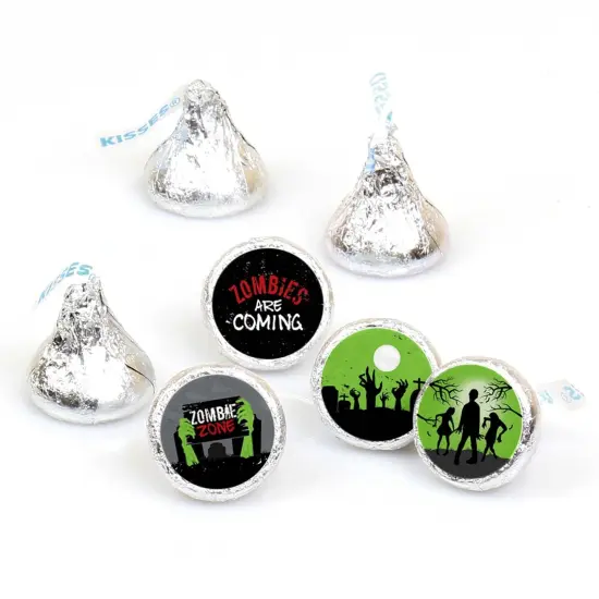 Big Dot of Happiness Zombie Zone - Halloween or Birthday Zombie Crawl Party Round Candy Sticker Favors - Labels Fits Chocolate Candy (1 Sheet of 108) {1}