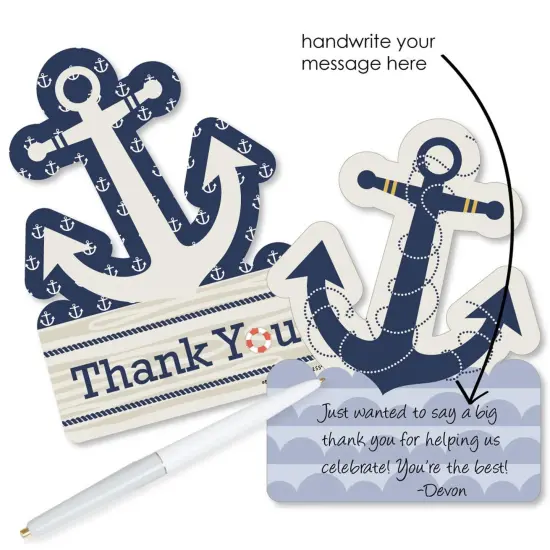 Big Dot of Happiness Ahoy - Nautical - Shaped Thank You Cards - Baby Shower or Birthday Party Thank You Note Cards with Envelopes - Set of 12 {3}