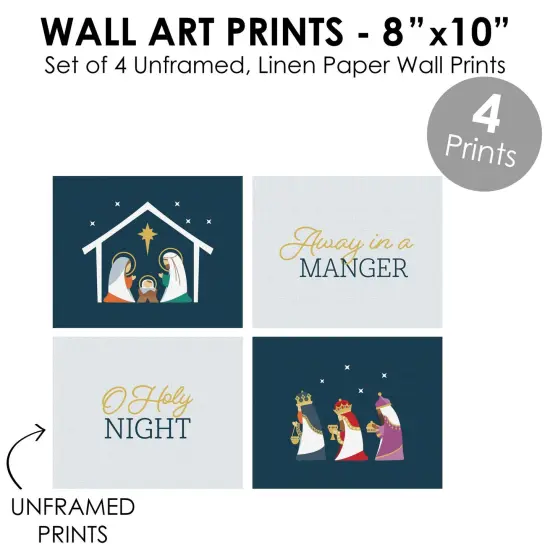 Big Dot of Happiness Holy Nativity - Unframed Manger Scene Religious Christmas Linen Paper Wall Art - Set of 4 - Artisms - 8 x 10 inches {6}