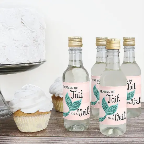 Big Dot of Happiness Trading The Tail For A Veil - Mini Wine & Champagne Bottle Label Stickers - Mermaid Bachelorette Bridal Shower Favor Gift - 16 Ct {3}