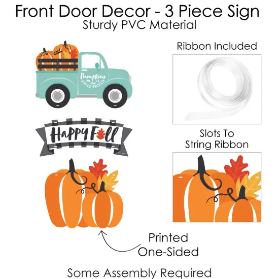 Big Dot of Happiness Happy Fall Truck - Hanging Porch Harvest Pumpkin Party Outdoor Decorations - Front Door Decor - 3 Piece Sign {6}