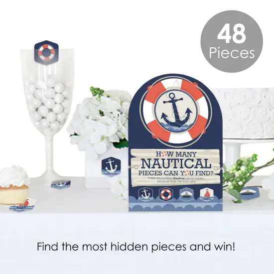 Big Dot of Happiness Ahoy - Nautical - Baby Shower or Birthday Party Scavenger Hunt - 1 Stand and 48 Game Pieces - Hide and Find Game {3}