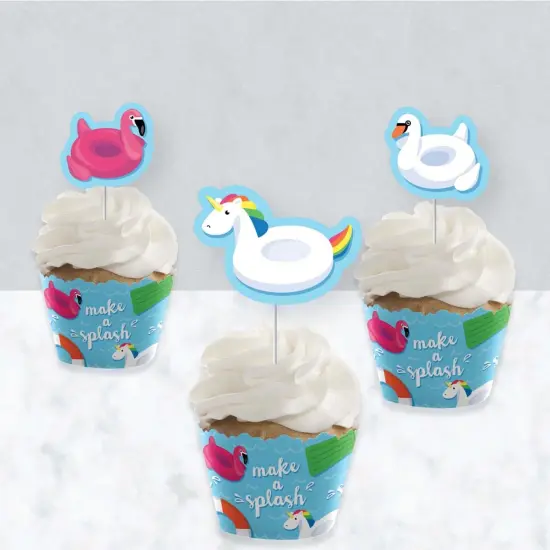 Big Dot of Happiness Make a Splash - Pool Party - Cupcake Decor - Summer Swimming or Birthday Party Cupcake Wrappers and Treat Picks Kit - Set of 24 {4}