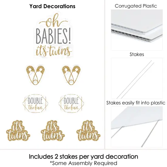 Big Dot of Happiness It's Twins - Yard Sign and Outdoor Lawn Decorations - Gold Twins Baby Shower Yard Signs - Set of 8 {6}