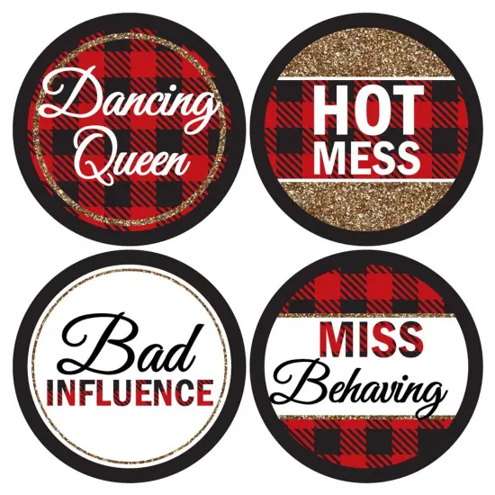 Big Dot of Happiness Flannel Fling Before the Ring - Buffalo Plaid Bachelorette Party Badges Sticker Set of 12 {7}
