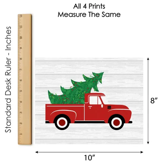 Big Dot of Happiness Merry Little Christmas Tree - Unframed Red Truck Christmas Linen Paper Wall Art - Set of 4 - Artisms - 8 x 10 inches {7}
