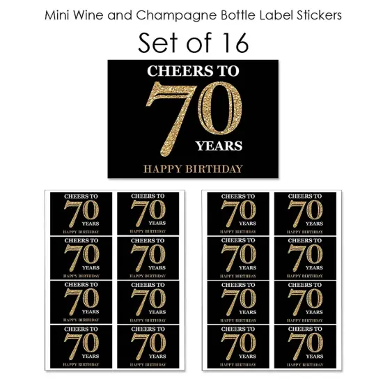 Big Dot of Happiness Adult 70th Birthday - Gold - Mini Wine & Champagne Bottle Label Stickers - Birthday Party Favor Gift for Women & Men - Set of 16 {7}