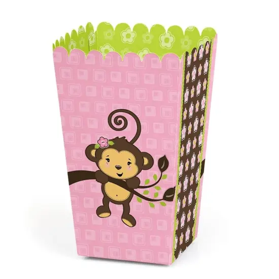 Big Dot of Happiness Pink Monkey Girl - Baby Shower or Birthday Favor Popcorn Treat Boxes - Set of 12 {1}
