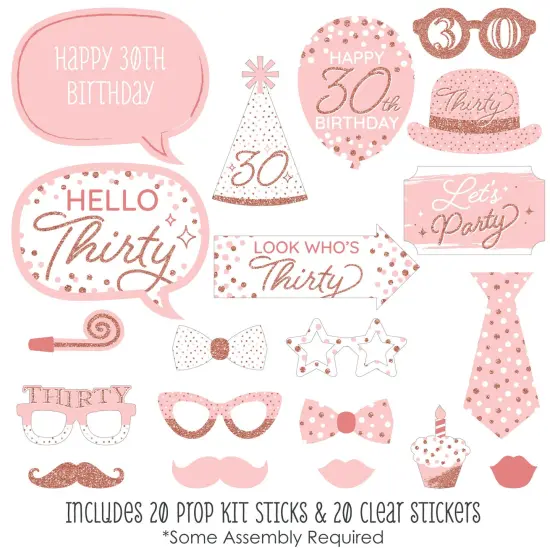 Big Dot of Happiness 30th Pink Rose Gold Birthday - Happy Birthday Party Photo Booth Props Kit - 20 Count {3}