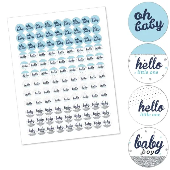 Big Dot of Happiness Hello Little One - Blue & Silver Boy Baby Shower Party Round Candy Sticker Favors - Labels Fits Chocolate Candy (1 sheet of 108) {3}