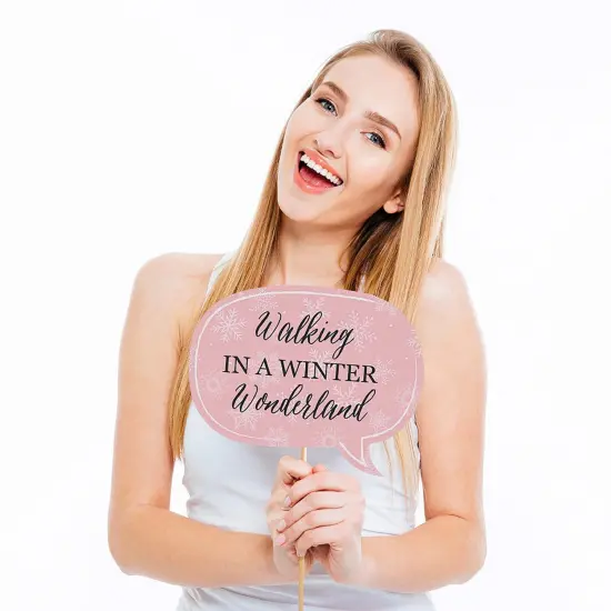 Big Dot of Happiness Pink Winter Wonderland - Holiday Snowflake Birthday Party or Baby Shower Photo Booth Props Kit - 20 Count {4}