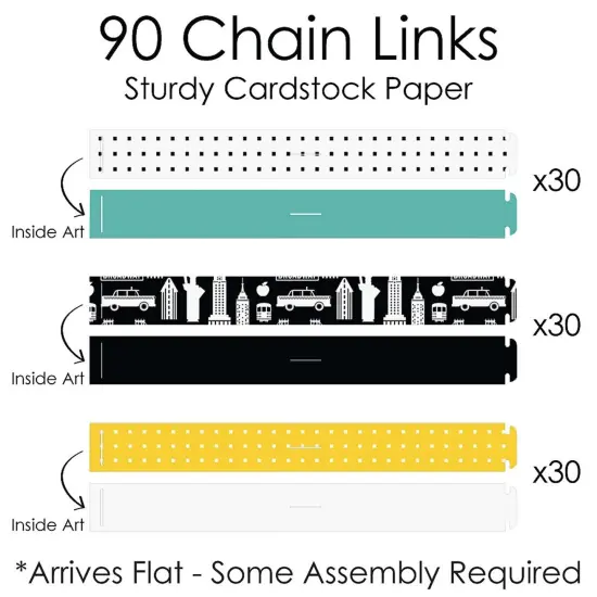 Big Dot of Happiness NYC Cityscape - 90 Chain Links and 30 Paper Tassels Decoration Kit - New York City Party Paper Chains Garland - 21 feet {7}